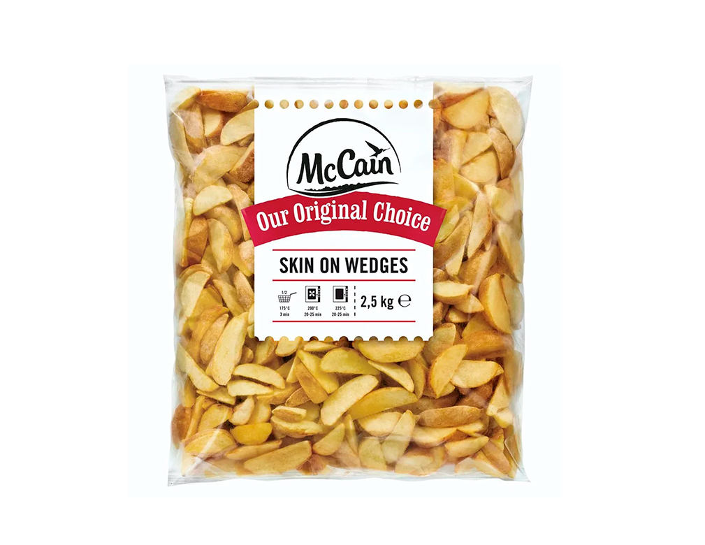 BATATA CONGELADA PRÉ FRITA COM CASCA RÚSTICA SKIN ON WEDGES MCCAIN 2,5 KG (CX 5 PCT)